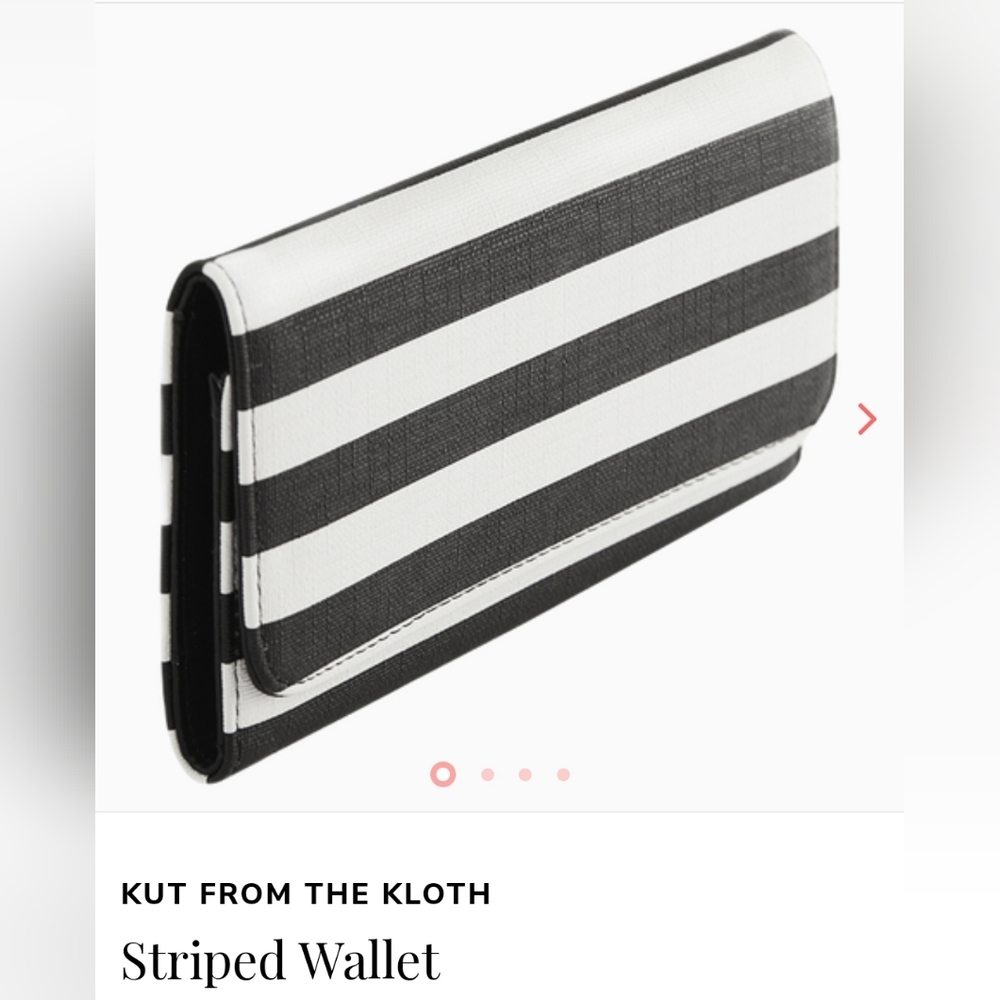 Kut from the Kloth Striped Wallet Black & White Vegan Snap Close Tri Fold
